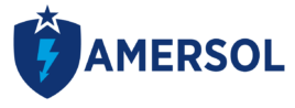 Amersol Logo - A Blue Shield and Lightning Bolt Inside Symbolizing Protecting Electricity
